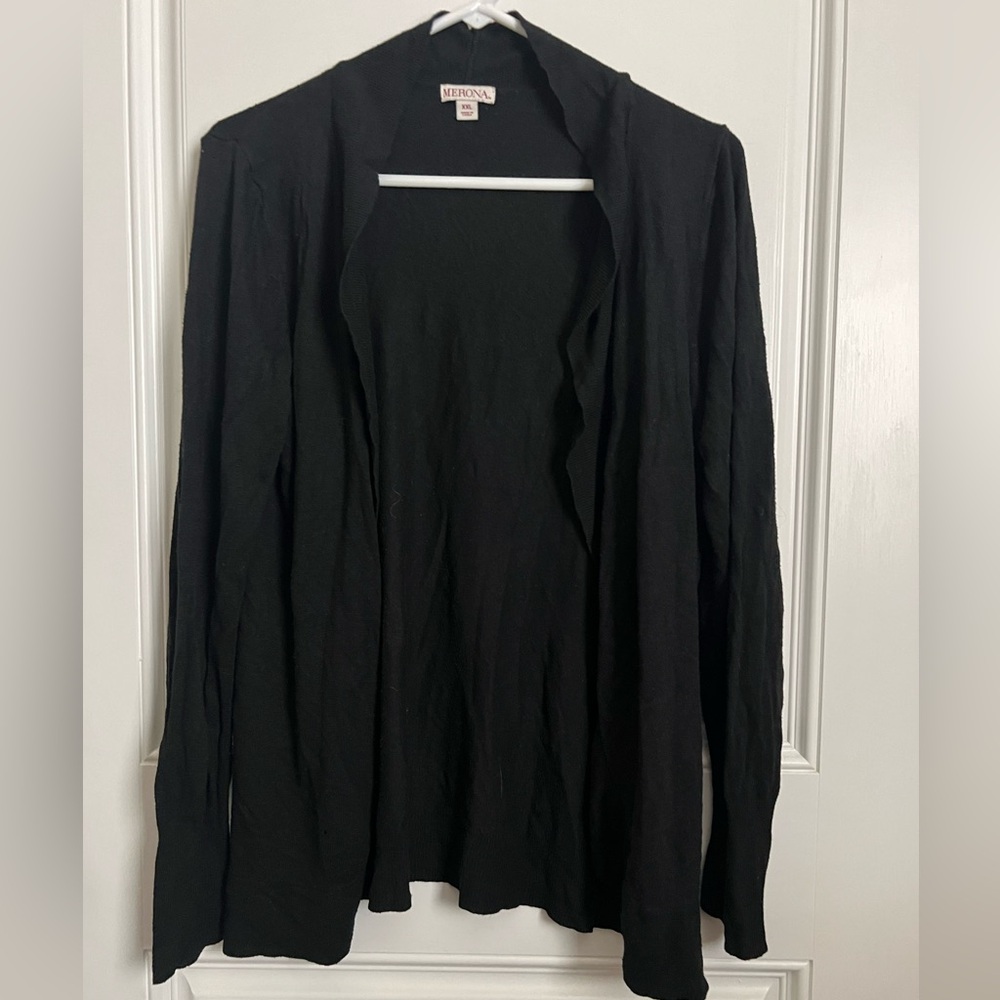 Black cardigan with scalloped type collar